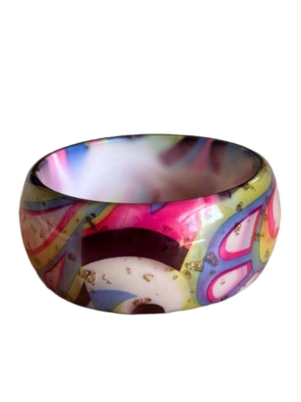 Vintage Mod Psychedelic Resin Bangle Bracelet with Imbedded Gold Flakes